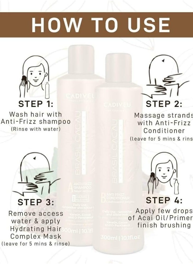 Cadiveu - Cadiveu Brasil Cacau Anti Frizz Shampoo & Conditioner Set | Professional Keratin Treatment | Daily Use for Smooth & Silky Hair | Enriched with Keratin, Cocoa & Panthenol | 2 x 300ml (10.1 fl. oz.) - Image 1