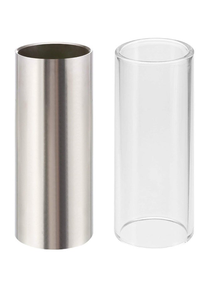 Generic 2 Pieces Glass Slide and Stainless Steel Slide in Box,Enhance Your Guitar Playing ,for Guitar, Bass, Medium (6 cm) - Image 1