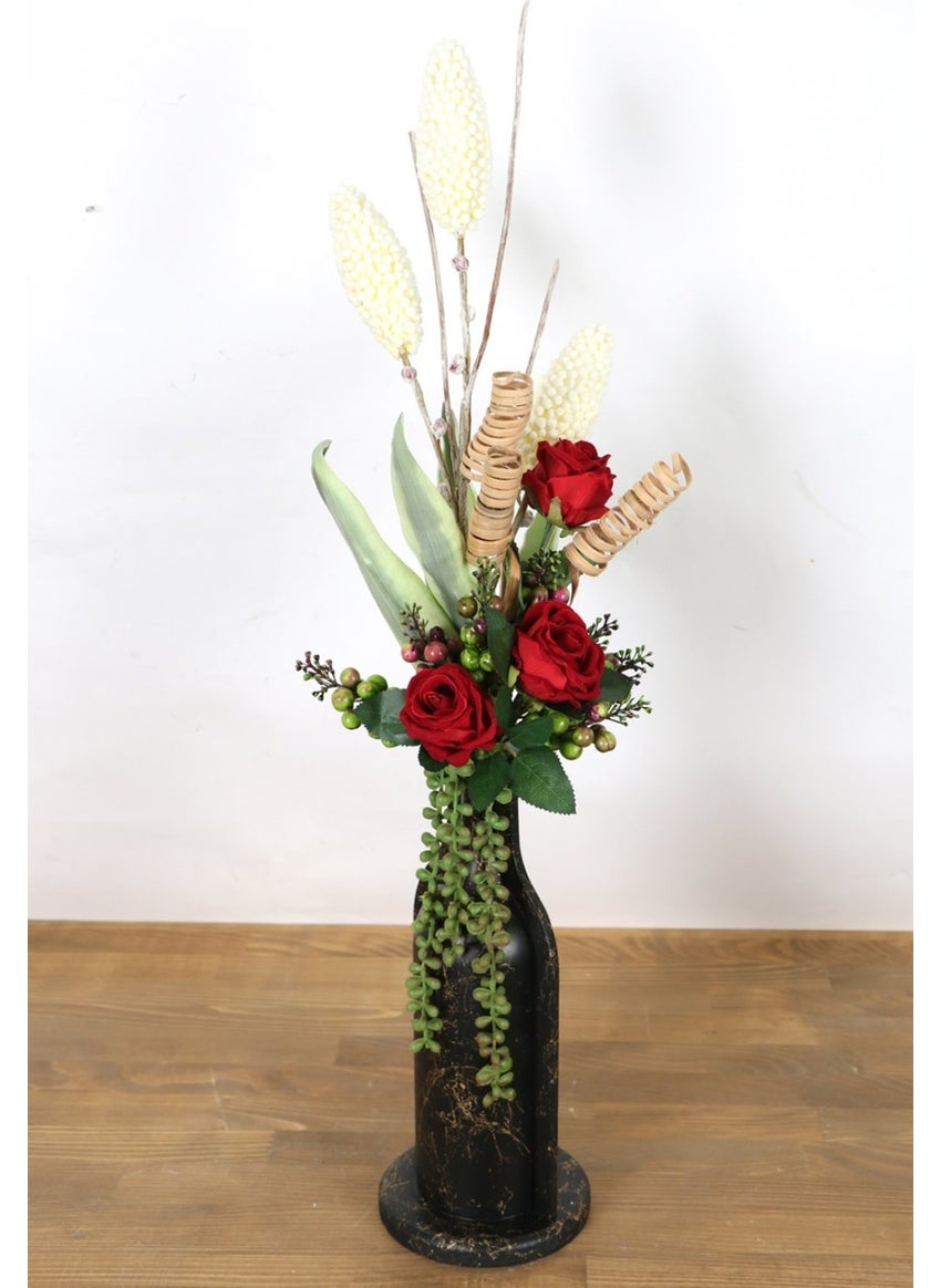 Yapay Çiçek Deposu - Artificial Flower Storage Marble Patterned Artificial Rose Arrangement in Large Glass Vase 80 cm - Image 1
