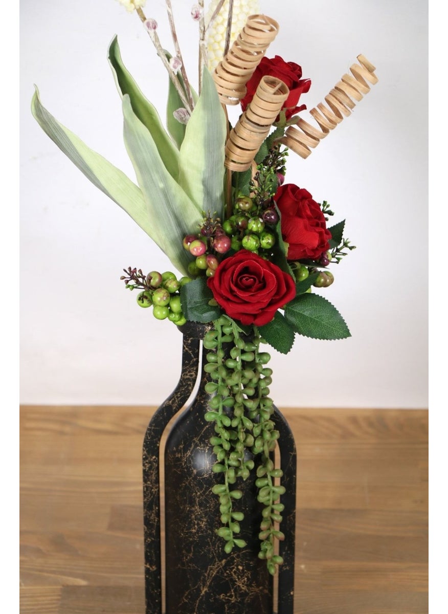 Yapay Çiçek Deposu - Artificial Flower Storage Marble Patterned Artificial Rose Arrangement in Large Glass Vase 80 cm - Image 1