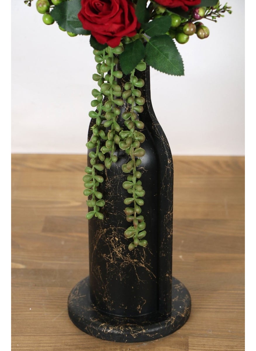 Yapay Çiçek Deposu - Artificial Flower Storage Marble Patterned Artificial Rose Arrangement in Large Glass Vase 80 cm - Image 1
