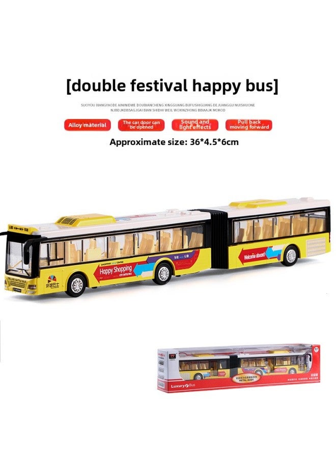 Large Double-decker Bus Toy Open Door Bus Model Kids Bus Boy Alloy Bus Play Special Olympics-Color:Double Section Happy Bus Yellow♜  - Image 1