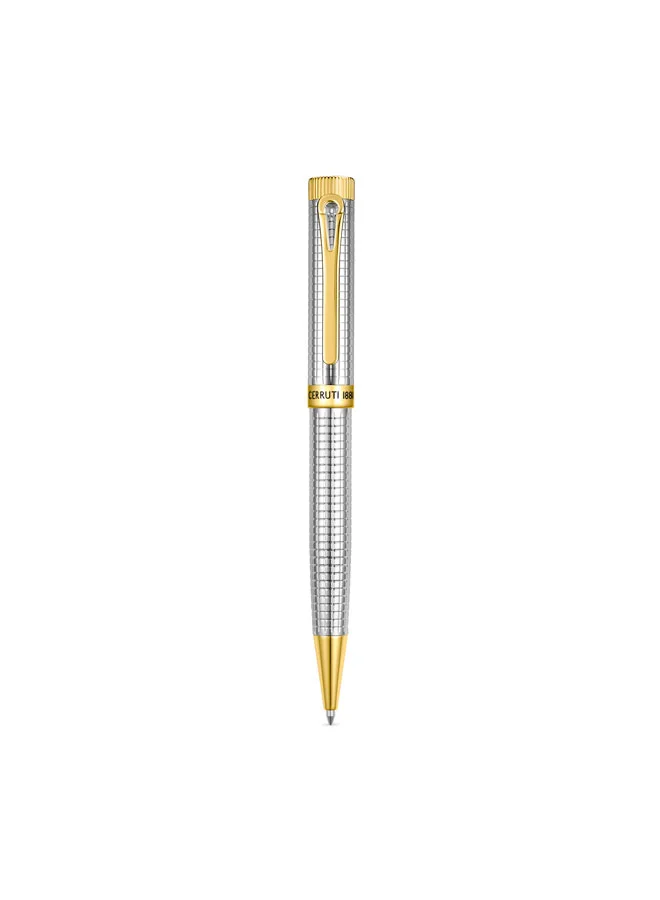 شيروتي 1881 Zeno Silver Gold Stainless Steel Twist Rollerball Pen for Men, Blue Ink