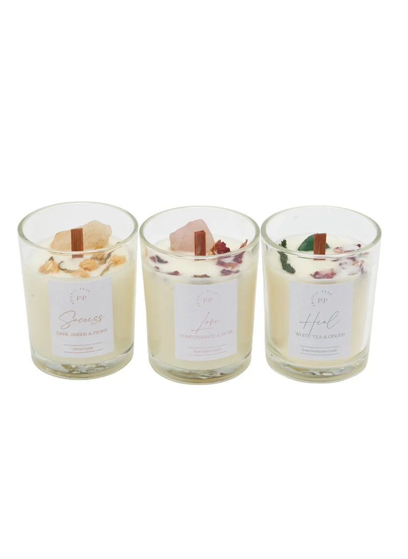 Prickly Pear Manifest Crystal Candle Trio