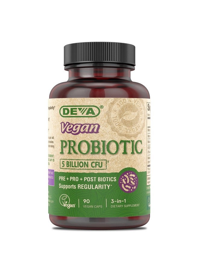 DEVA Vegan Probiotic Supplement - Pre, Pro, and Postbiotics for Digestive Health, 5 Billion CFU, Soil-Based, Spore-Forming, Dairy Free, FOS Prebiotics, for Women and Men, Vegan Capsules, 90 Count - Image 1