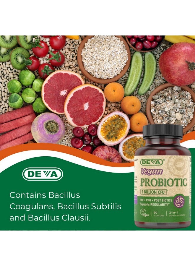 DEVA Vegan Probiotic Supplement - Pre, Pro, and Postbiotics for Digestive Health, 5 Billion CFU, Soil-Based, Spore-Forming, Dairy Free, FOS Prebiotics, for Women and Men, Vegan Capsules, 90 Count - Image 5
