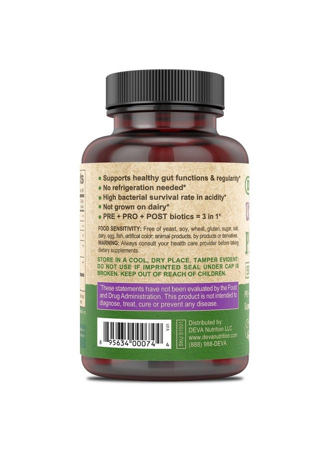 DEVA Vegan Probiotic Supplement - Pre, Pro, and Postbiotics for Digestive Health, 5 Billion CFU, Soil-Based, Spore-Forming, Dairy Free, FOS Prebiotics, for Women and Men, Vegan Capsules, 90 Count - Image 3