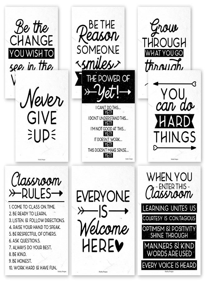 Hadley Designs Motivational Poster for Classroom Decor - 9 Growth Mindset Classroom Posters Elementary, Inspirational Wall Decor Middle School, Teacher Must Haves, Black Bulletin Board Decorations - Image 1