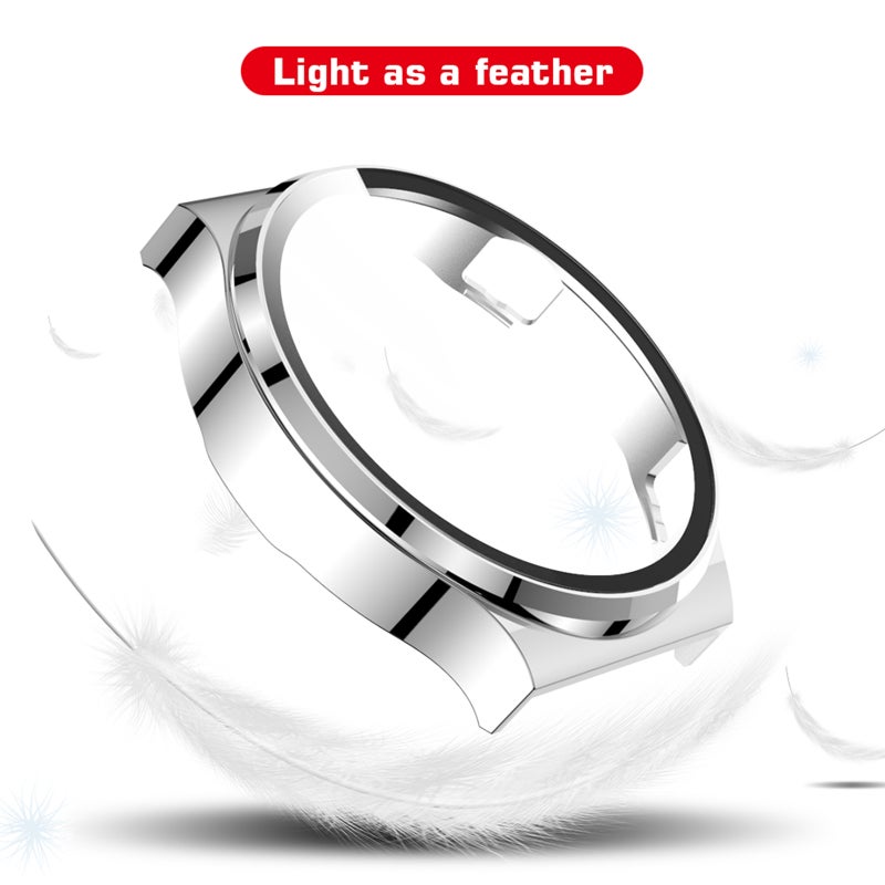 Hard PC Plating Case with HD Tempered Glass Screen Protector Full Coverage Protective Cover Thin Clear Bumper Shell Replacement for HUAWEI WATCH GT 2 Pro 46mm Silver - Image 2
