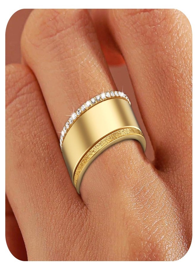 طقم من خاتمين مطليين بالذهب، مناسبين لخاتم Oura Ring 4/الجيل 3، مقاوم للصدأ، بلمسة نهائية غير لامعة مصقولة بالرمل، مرصعين بأحجار الزركونيا المرصعة بالألماس الصناعي، مقاس 10 للنساء - Image 2