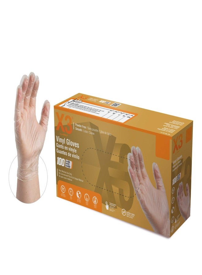 X3 Clear Vinyl Disposable Industrial Gloves, 3 Mil, Latex & Powder-Free, Food-Safe, Non-Sterile, Smooth, Small, Box of 100 - Image 1