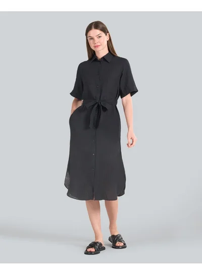 knee length dresses for ladies Linen Striped Shirt Dress