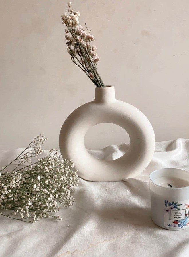 Craftribal Donut and Minimalist Flower Vase Set of 2, Matte Finish, 8 inches, Combo Pack of 2 Pcs, (White)(Ceramic) - Image 2