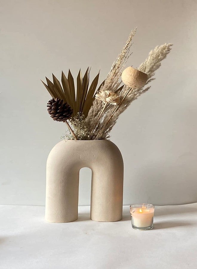 Craftribal Donut and Minimalist Flower Vase Set of 2, Matte Finish, 8 inches, Combo Pack of 2 Pcs, (White)(Ceramic) - Image 3