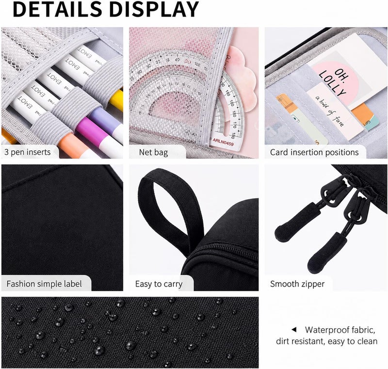 Angoo Large Capacity Pencil Pouch for Students – Waterproof Multi-Layer Stationery Organizer with Zipper, Durable Pen Case for School, Office & College Use – Black - Image 5