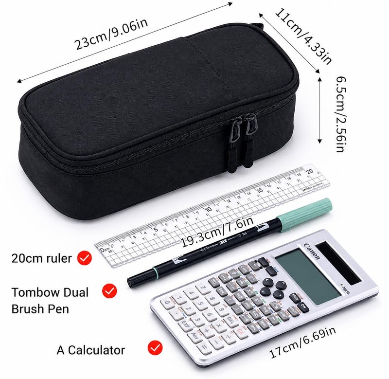 Angoo Large Capacity Pencil Pouch for Students – Waterproof Multi-Layer Stationery Organizer with Zipper, Durable Pen Case for School, Office & College Use – Black - Image 3