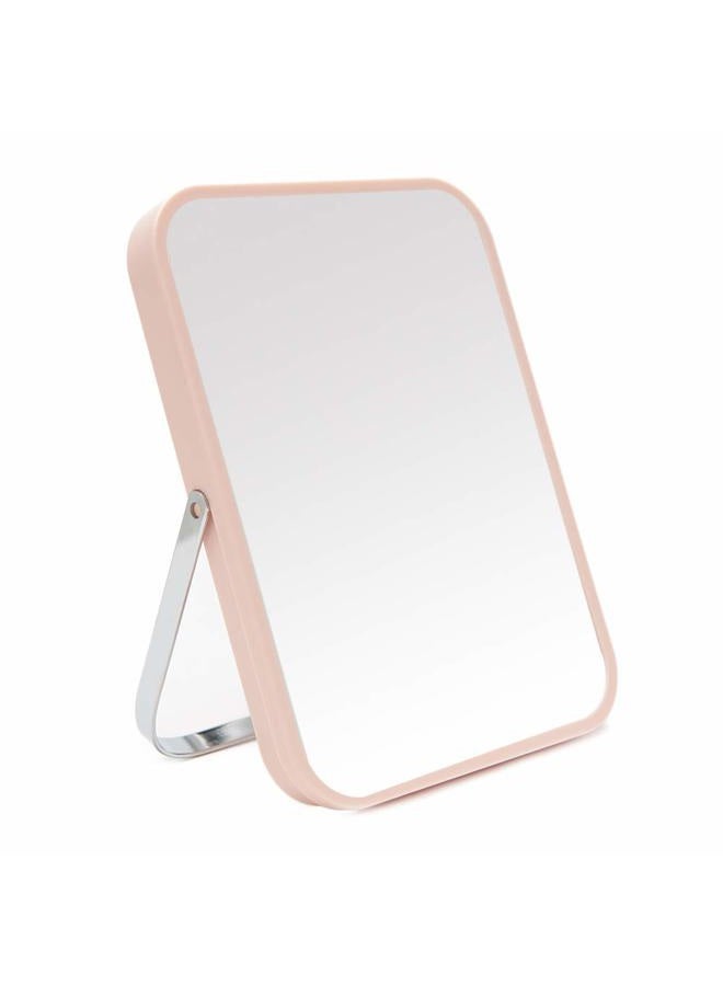 YEAKE Table Desk Vanity Makeup Mirror,8-Inch Portable Folding Mirror with Metal Stand 90°Adjustable Rotation Tavel Make Up Mirror Hanging Bathroom for Shower Shaving(Pink) - Image 1