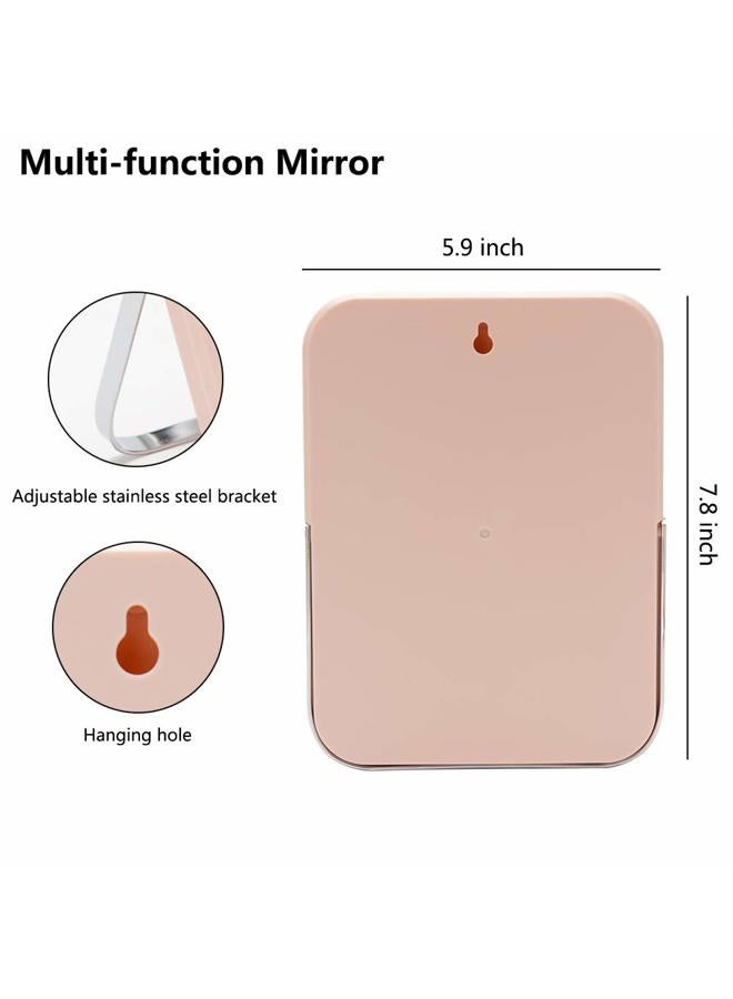 YEAKE Table Desk Vanity Makeup Mirror,8-Inch Portable Folding Mirror with Metal Stand 90°Adjustable Rotation Tavel Make Up Mirror Hanging Bathroom for Shower Shaving(Pink) - Image 2