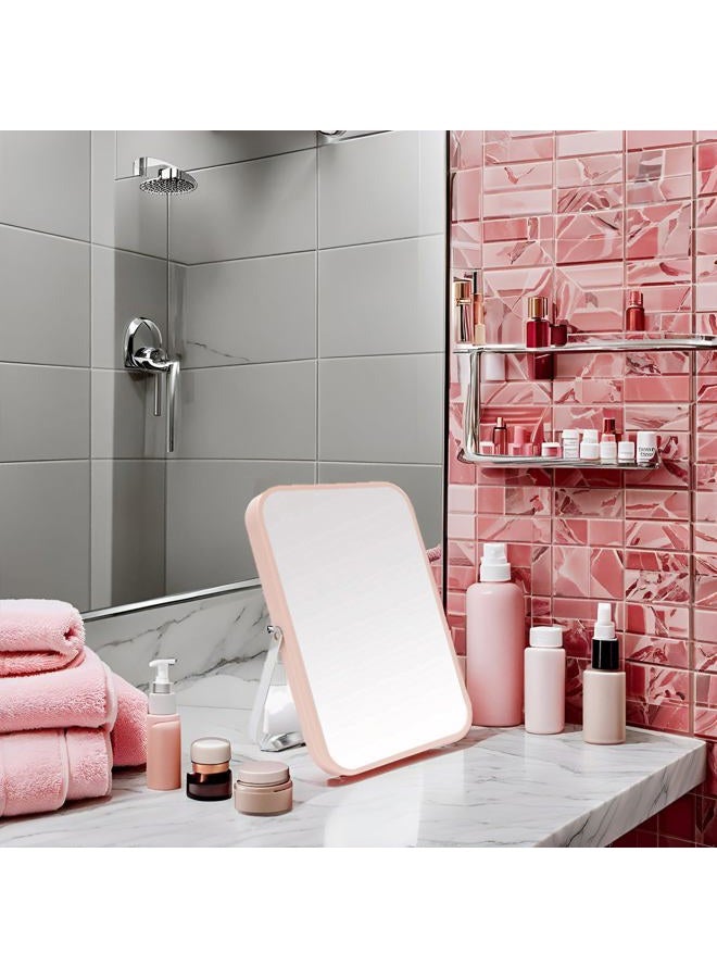 YEAKE Table Desk Vanity Makeup Mirror,8-Inch Portable Folding Mirror with Metal Stand 90°Adjustable Rotation Tavel Make Up Mirror Hanging Bathroom for Shower Shaving(Pink) - Image 3