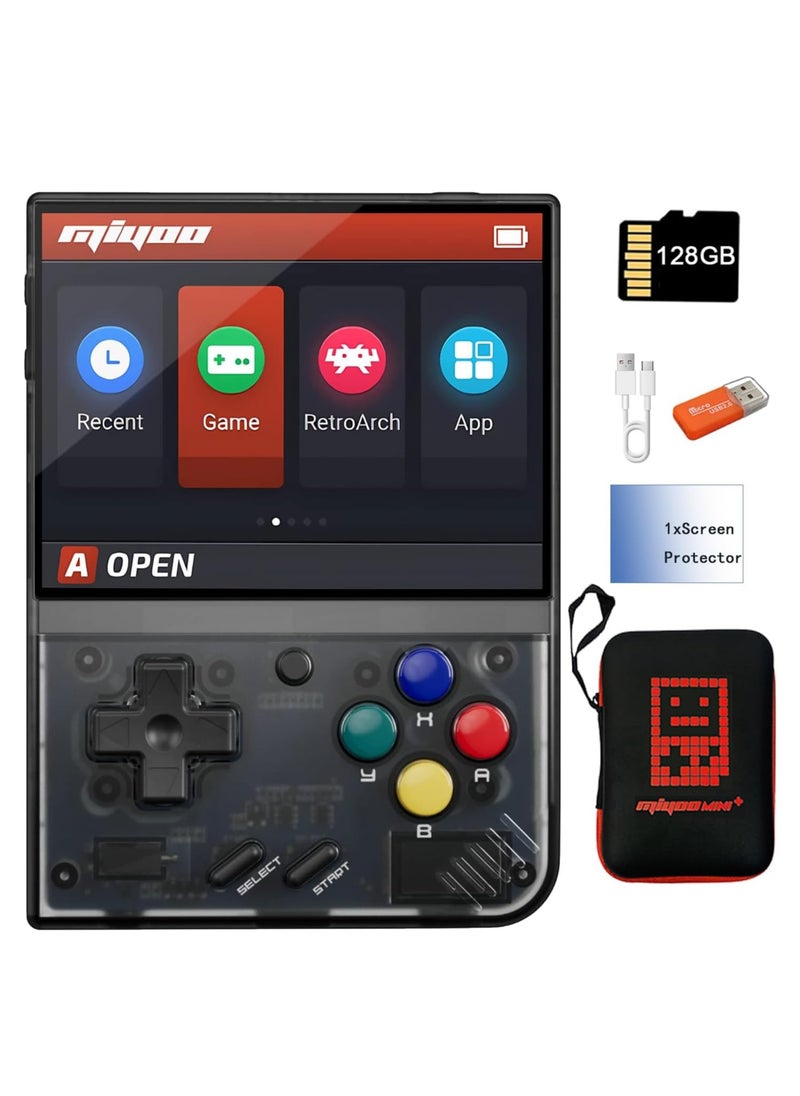 Miyoo - Miyoo Mini Plus Handheld Game Console, with Dedicated Storage Case, 3.5 Inch IPS 640x480 Screen, 64G/128G TF Card with 10,000+ Games, 3000mAh 7+Hours Battery, Support Wireless Network (Black 128G) - Image 1