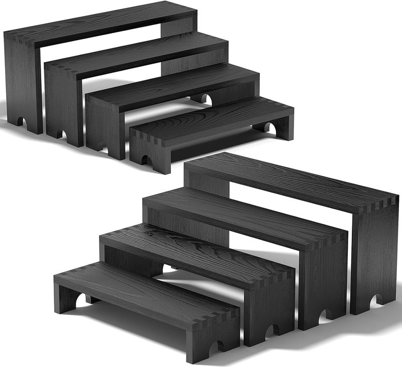 Vecxoty 2 Set Large Black Wooden Tiered Riser Display Stands for Vendor Events,Stackable Wooden Cupcake Stand,Farmhouse Decor Wood Dessert Table Display Set,Vendor Booth Display Items,Food Display Risers for - Image 1