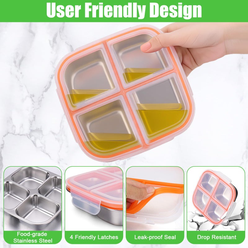 Palksky Snack Box Stainless Steel, 2PCS 4 Compartments Reusable Snackle Box Containers with Lids, Bento Snack Boxes for Home, Travel, Picnic, Camping - Image 5