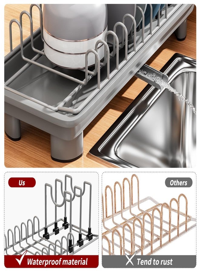 SanDream Small Dish Drying Rack, Compact Dish Rack for Kitchen Counter with Removable Cutlery Holder, 360°Rotating Spout, Multifunctional Stainless Steel Dish Drainer, Space Saving, Gray - Image 5