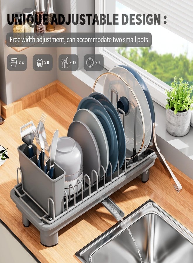 SanDream Small Dish Drying Rack, Compact Dish Rack for Kitchen Counter with Removable Cutlery Holder, 360°Rotating Spout, Multifunctional Stainless Steel Dish Drainer, Space Saving, Gray - Image 4