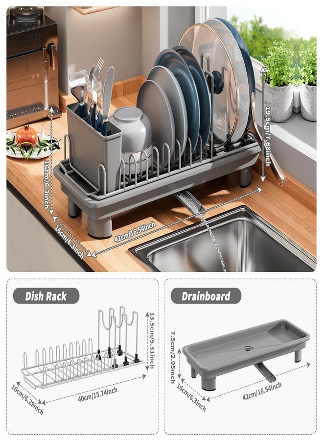 SanDream Small Dish Drying Rack, Compact Dish Rack for Kitchen Counter with Removable Cutlery Holder, 360°Rotating Spout, Multifunctional Stainless Steel Dish Drainer, Space Saving, Gray - Image 3