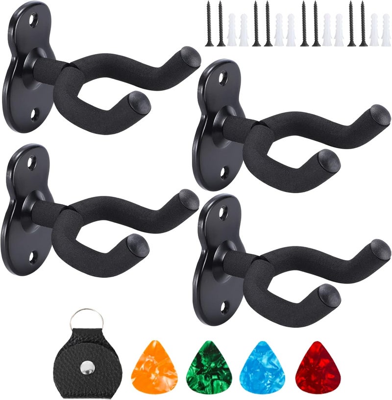 Donux Guitar Wall Mount,Ukulele Hanger Hook Holder Stand Guitar Hangers Hooks for Acoustic Electric Bass Guitars and Ukulele (4 Set) - Image 1