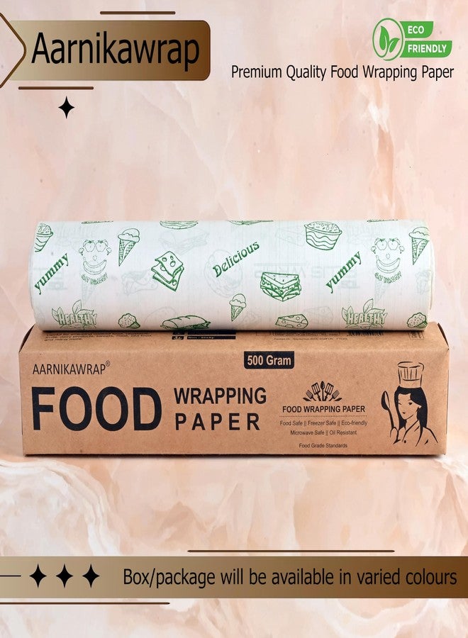 AARNIKAWRAP 50 Meters Food Wrapping Paper Roll - Non-Stick Butter Wrapping Paper. Food Wrapping Paper, Re-heatable Non Stick Paper, (Green Print, 500 Gram (50 Meter)) - Image 1