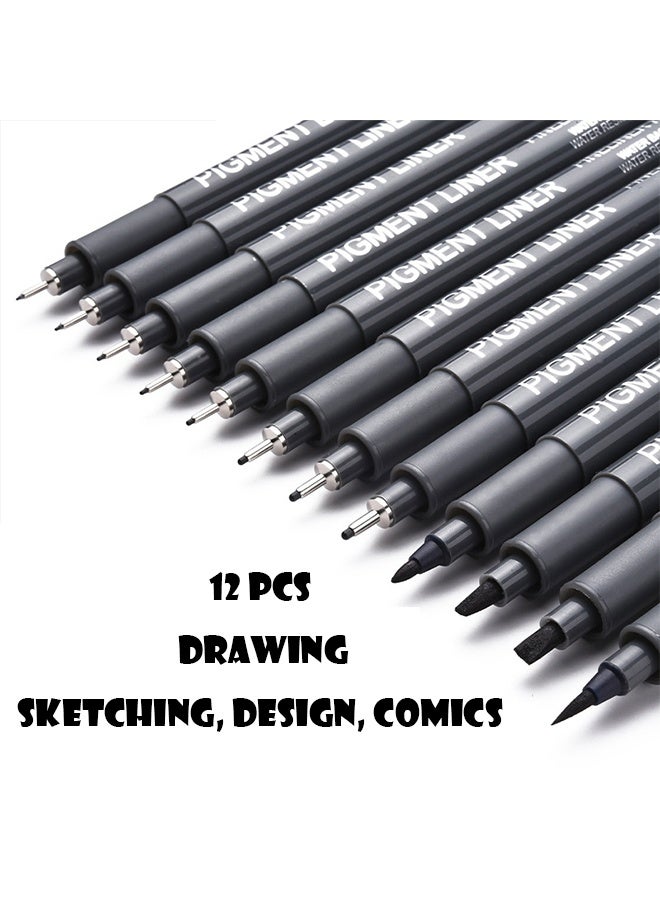 RIANCY 12PCS Professional Technical Pen Set for Engineering Drawing – Precision Fineliners for Industrial Design, Landscape, Interior & Manga Illustration - Image 2