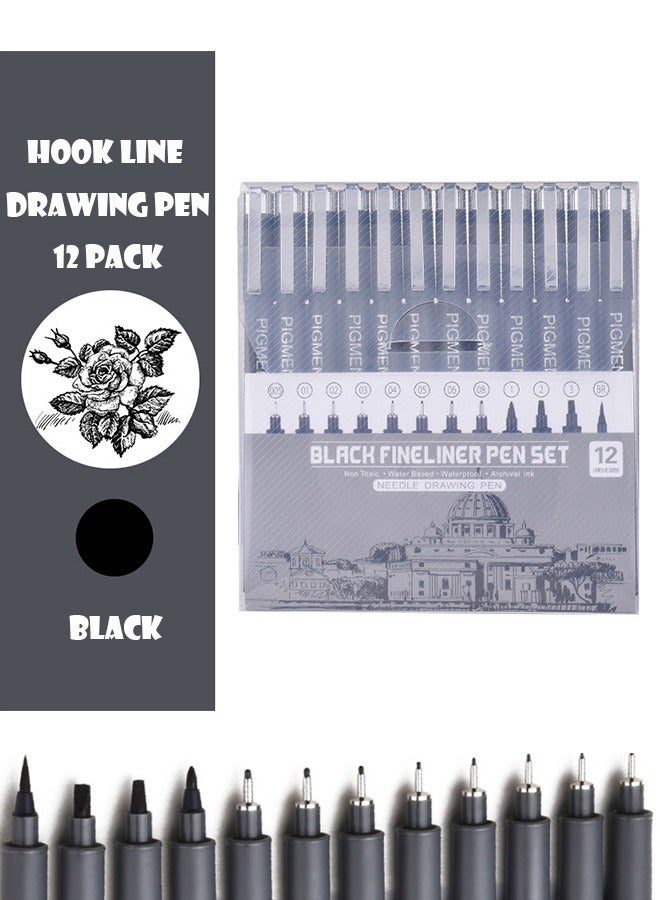 RIANCY 12PCS Professional Technical Pen Set for Engineering Drawing – Precision Fineliners for Industrial Design, Landscape, Interior & Manga Illustration - Image 1