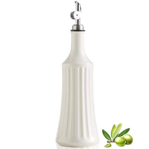 LYEOBOH Olive Oil Dispenser Bottle, Oil Dispenser for Kitchen, Ceramic Cooking Vinegar Dispensing Bottles with Spout, White - Image 1