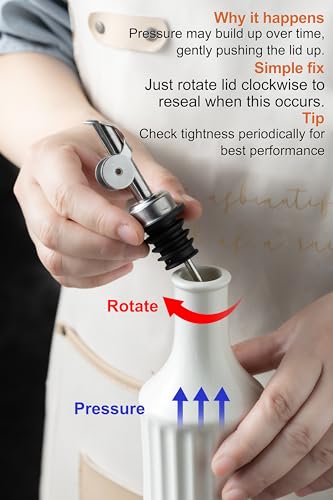 LYEOBOH Olive Oil Dispenser Bottle, Oil Dispenser for Kitchen, Ceramic Cooking Vinegar Dispensing Bottles with Spout, White - Image 2