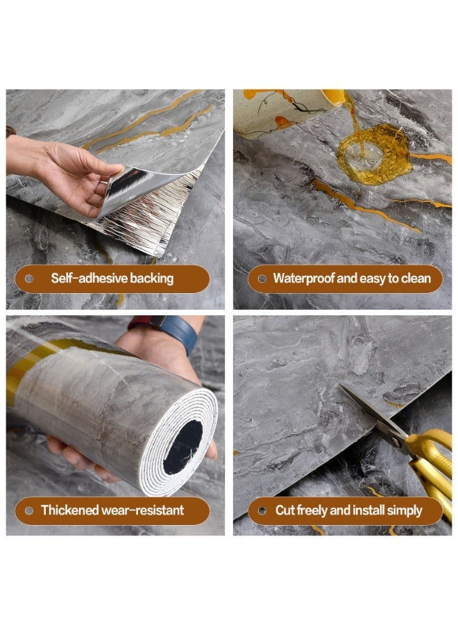 brievo Foam Self-Adhesive Wall Sticker Roll, Grey Glossy Marble Design with Gold Accents, Large Size 120cm × 300cm, Waterproof & Oil-Resistant Peel & Stick Wallpaper for Bedroom, Living Room, Kitchen, Bathroom - Image 4