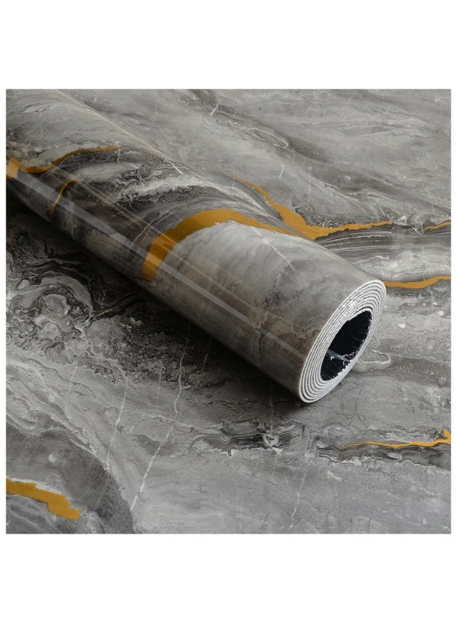 brievo Foam Self-Adhesive Wall Sticker Roll, Grey Glossy Marble Design with Gold Accents, Large Size 120cm × 300cm, Waterproof & Oil-Resistant Peel & Stick Wallpaper for Bedroom, Living Room, Kitchen, Bathroom - Image 1