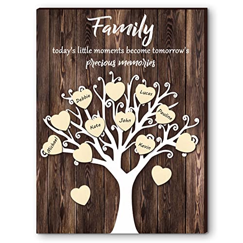 Yookeer 3D Family Tree Wall Decor Father Day Gifts Names Sign DIY Family Tree Wooden House Warming Grandparent Gift with 25 Wood Hearts and 30 Hook and Loop Stickers 15 75 x 11 81 Inches