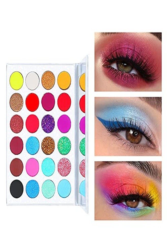 VERONNI 24 Colors Neon Glitter Eyeshadow Palette UV Luminous Matte and Glitter Makeup Pallet Shimmer Eye Makeup Waterproof and Sweat Resistant Eye Shadow (24 colors) - Image 3