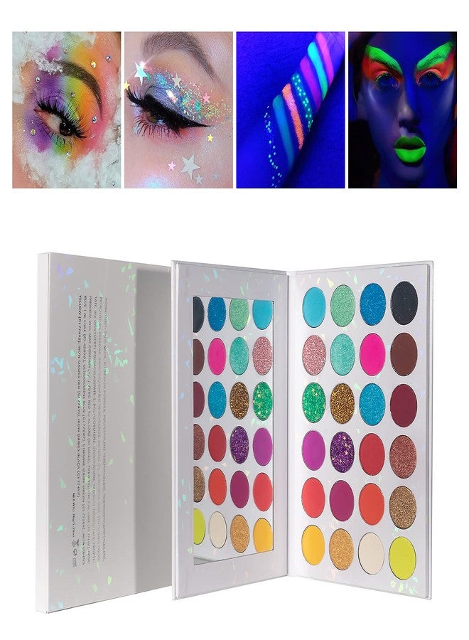 VERONNI 24 Colors Neon Glitter Eyeshadow Palette UV Luminous Matte and Glitter Makeup Pallet Shimmer Eye Makeup Waterproof and Sweat Resistant Eye Shadow (24 colors) - Image 1