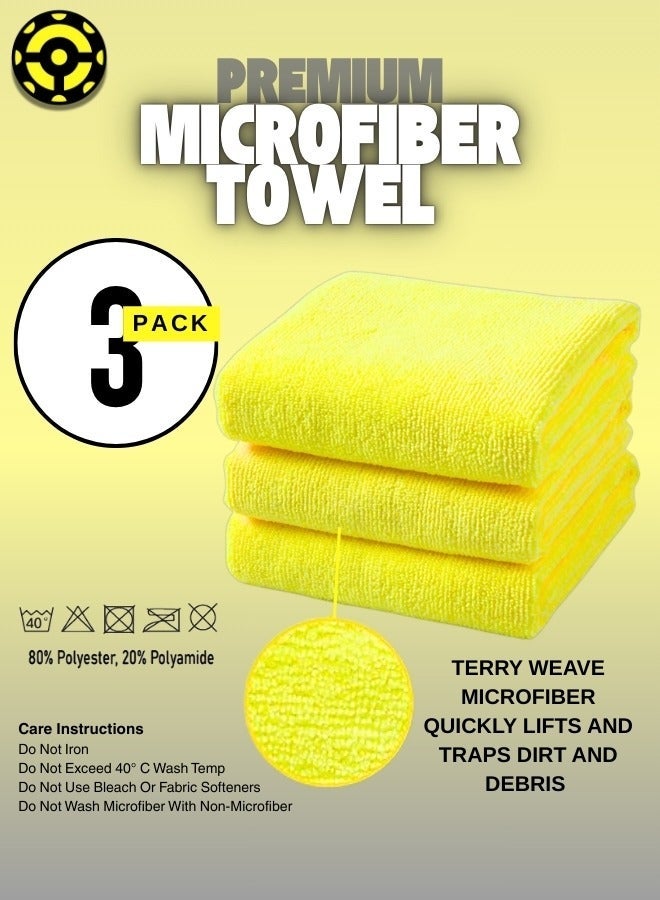 IONIC Microfiber Cleaning Towels(Pack of 3), Highly Absorbent Cleaning Rags, Lint Free Cleaning Towels, Reusable and Washable, Microfiber Towels for Cars, Home, Glass, Gym (Yellow) - Image 5