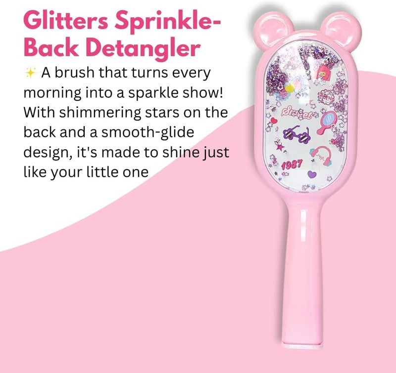 Glitters فرشاة شعر للأطفال مع نجوم متلألئة عائمة، مقبض سهل الإمساك، شعيرات مرنة (وردي) - Image 2