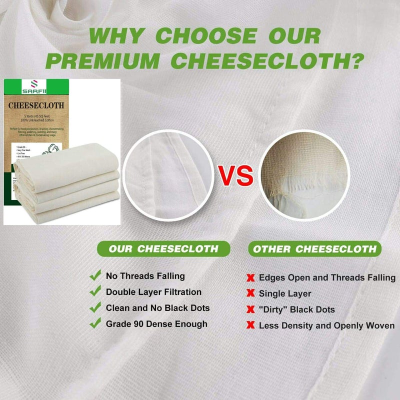 SARFII Professional Muslin Cotton Strainer or Cheese Cloth UnbleachedMaking CheeseBaking Hallowmas Decoration1x1 MeterBeige1 - Image 3