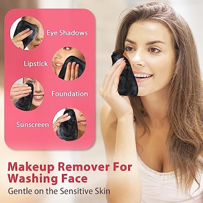 Natwag Makeup Remover Cloth, 6" x 6" Makeup Remover Towels Reusable Face Cloth for Washing Face, Makeup Remover Pads Microfiber Face Washcloth with Mesh Bag, 12 Pack, Grey - Image 2