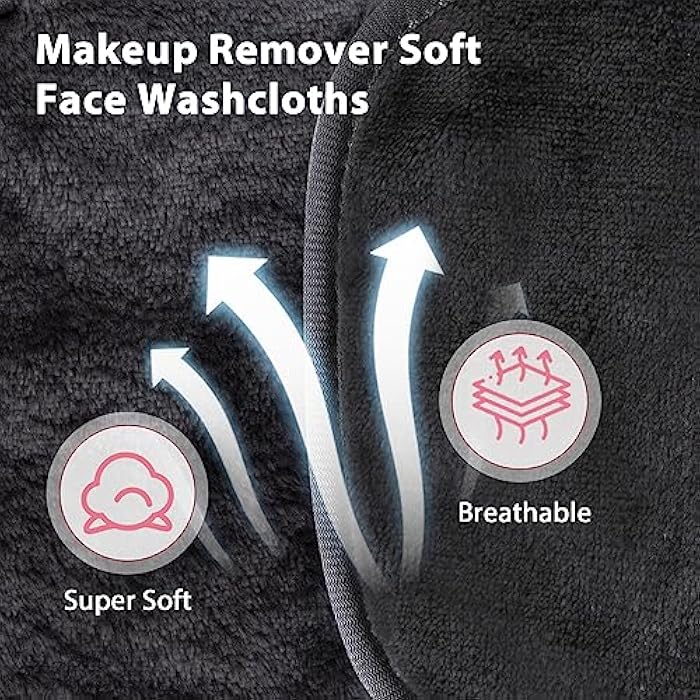 Natwag Makeup Remover Cloth, 6" x 6" Makeup Remover Towels Reusable Face Cloth for Washing Face, Makeup Remover Pads Microfiber Face Washcloth with Mesh Bag, 12 Pack, Grey - Image 3