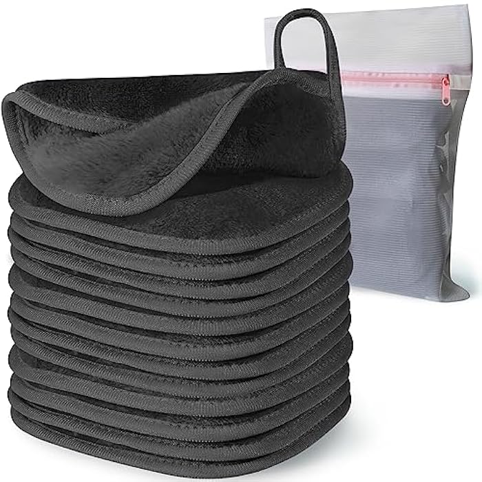Natwag Makeup Remover Cloth, 6" x 6" Makeup Remover Towels Reusable Face Cloth for Washing Face, Makeup Remover Pads Microfiber Face Washcloth with Mesh Bag, 12 Pack, Grey - Image 1