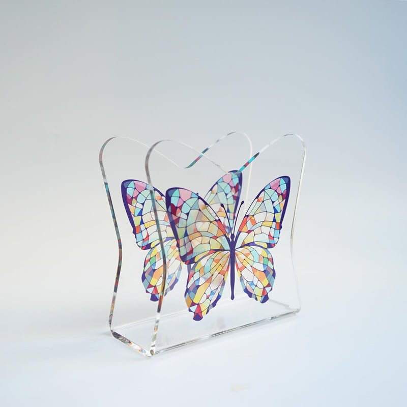 Yeaco Acrylic Transparent Crystal Decorative Butterfly Tabletop Napkin Holder For Table/Freestanding Tissue Dispenser - Image 1