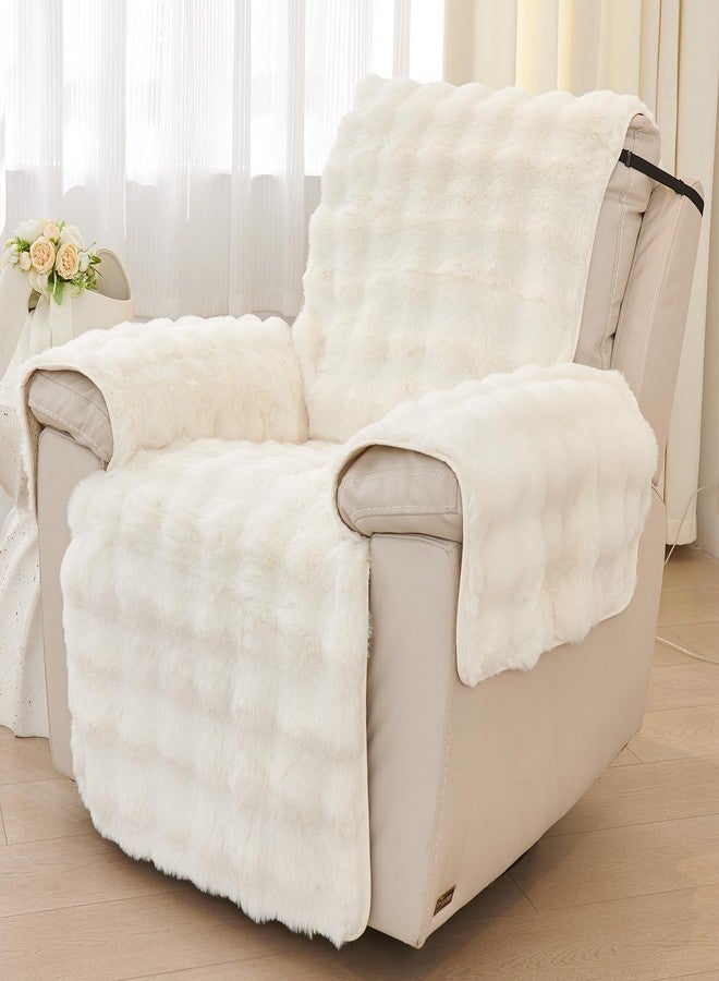 vctops Faux Fur Fluffy Recliner Chair Slipcover Faux Rabbit Fur Non Slip Sofa Cover Super Soft Plush Thick Couch Cover Furniture Protector with Elastic Straps for Kids, Dogs, Pets(Cream,24") - Image 4