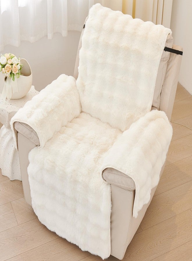 vctops Faux Fur Fluffy Recliner Chair Slipcover Faux Rabbit Fur Non Slip Sofa Cover Super Soft Plush Thick Couch Cover Furniture Protector with Elastic Straps for Kids, Dogs, Pets(Cream,24") - Image 5