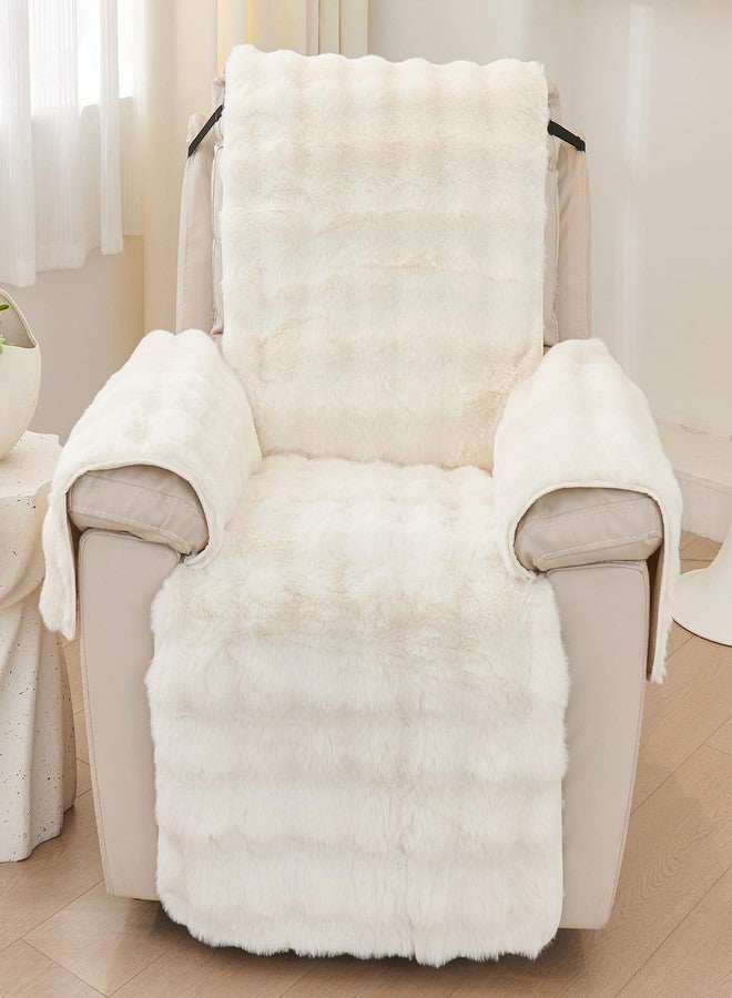vctops Faux Fur Fluffy Recliner Chair Slipcover Faux Rabbit Fur Non Slip Sofa Cover Super Soft Plush Thick Couch Cover Furniture Protector with Elastic Straps for Kids, Dogs, Pets(Cream,24") - Image 2